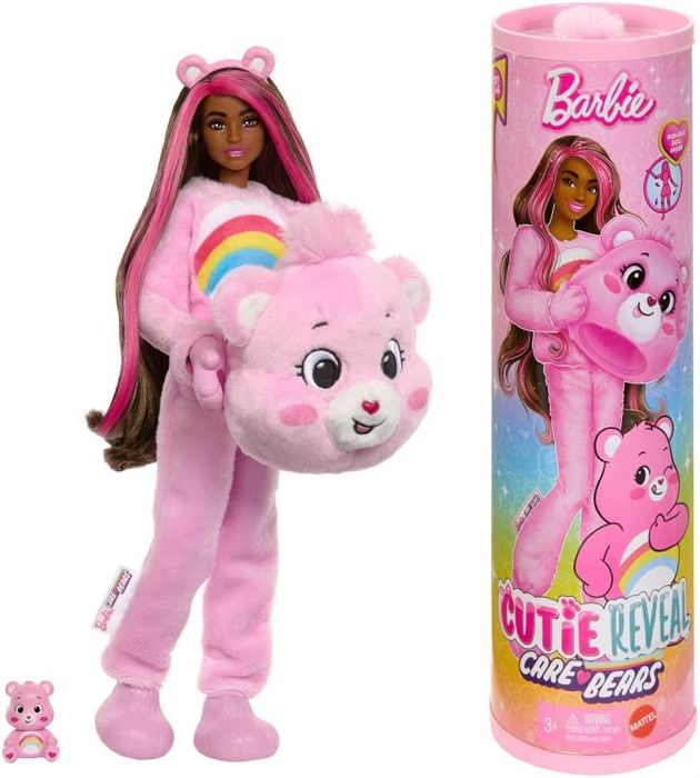 Кукла Barbie Cutie Reveal Care Bears в костюме розового мишки с питомцем и 10 сюрпризами 9008